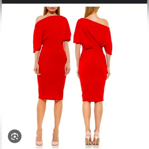 Alexia Admor Draped One Shoulder Red Dress - Picture 5 of 8